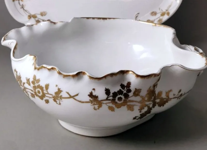 Discount Pamono French Porcelain Salad Bowl with Tray from Haviland & Co. Limoges, 1902, Set of 2