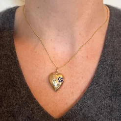 New Pamono French Puffy Love Heart Flowers 18k Yellow Gold Enamel Pearl Pendant, 1890s