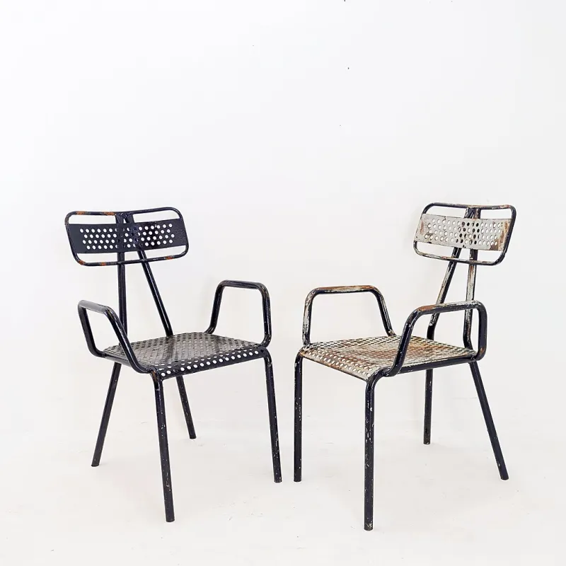 Pamono French Radar Garden Chairs in Metal attributed to René Malaval, Set of 2> Garden Seating