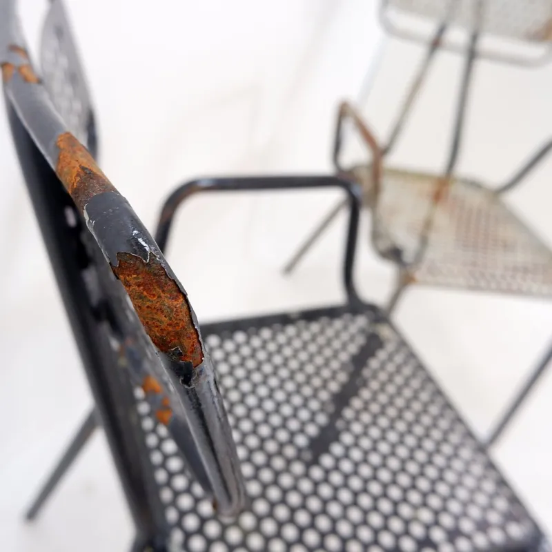 Pamono French Radar Garden Chairs in Metal attributed to René Malaval, Set of 2> Garden Seating