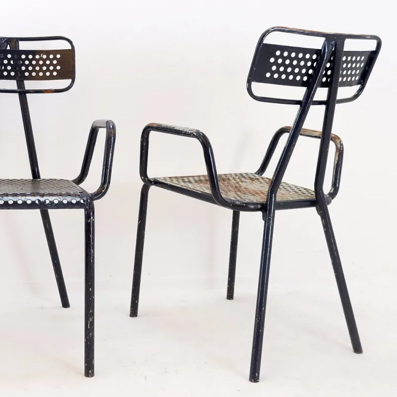 Pamono French Radar Garden Chairs in Metal attributed to René Malaval, Set of 2> Garden Seating