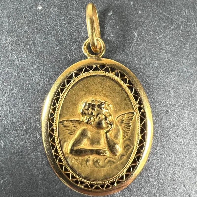 Pamono French Raphaels Cherub 18k Yellow Gold Charm Pendant, 1890s> Necklaces