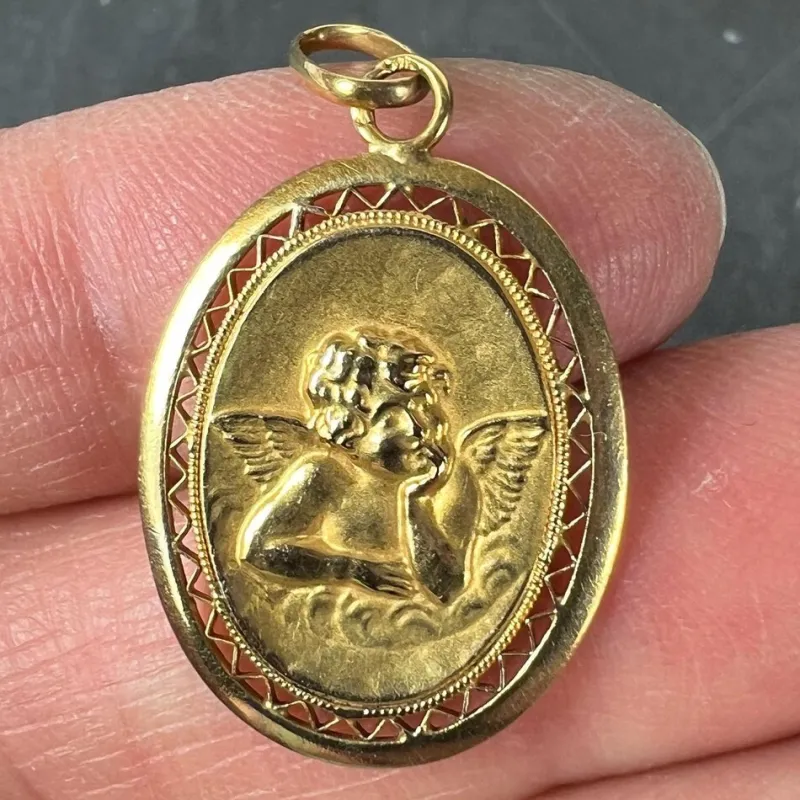 Pamono French Raphaels Cherub 18k Yellow Gold Charm Pendant, 1890s> Necklaces