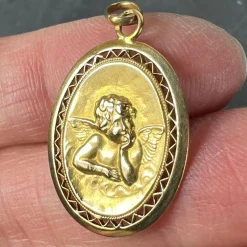 Pamono French Raphaels Cherub 18k Yellow Gold Charm Pendant, 1890s><noscript><img width=