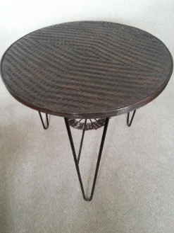 Pamono French Rattan and Iron Bistro Table, 1950s><noscript><img width=