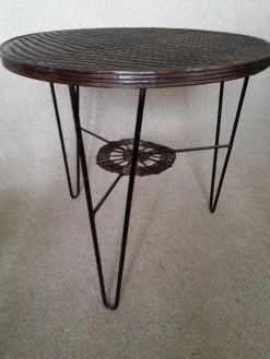 Pamono French Rattan and Iron Bistro Table, 1950s><noscript><img width=