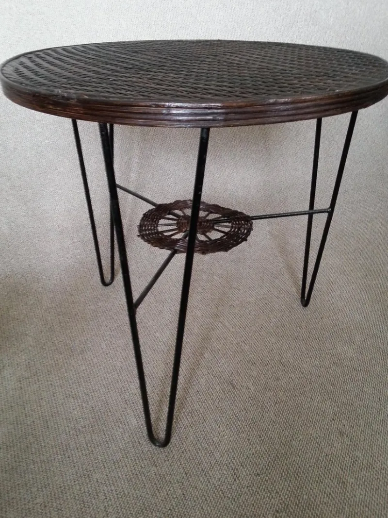 Pamono French Rattan and Iron Bistro Table, 1950s> Garden Tables