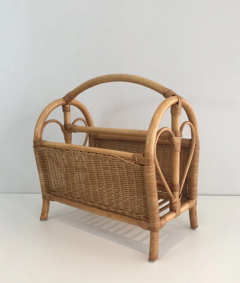 Hot Pamono French Rattan Magazine Rack, 1970s
