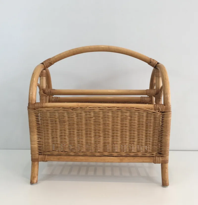 Hot Pamono French Rattan Magazine Rack, 1970s