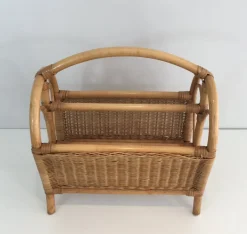 Hot Pamono French Rattan Magazine Rack, 1970s