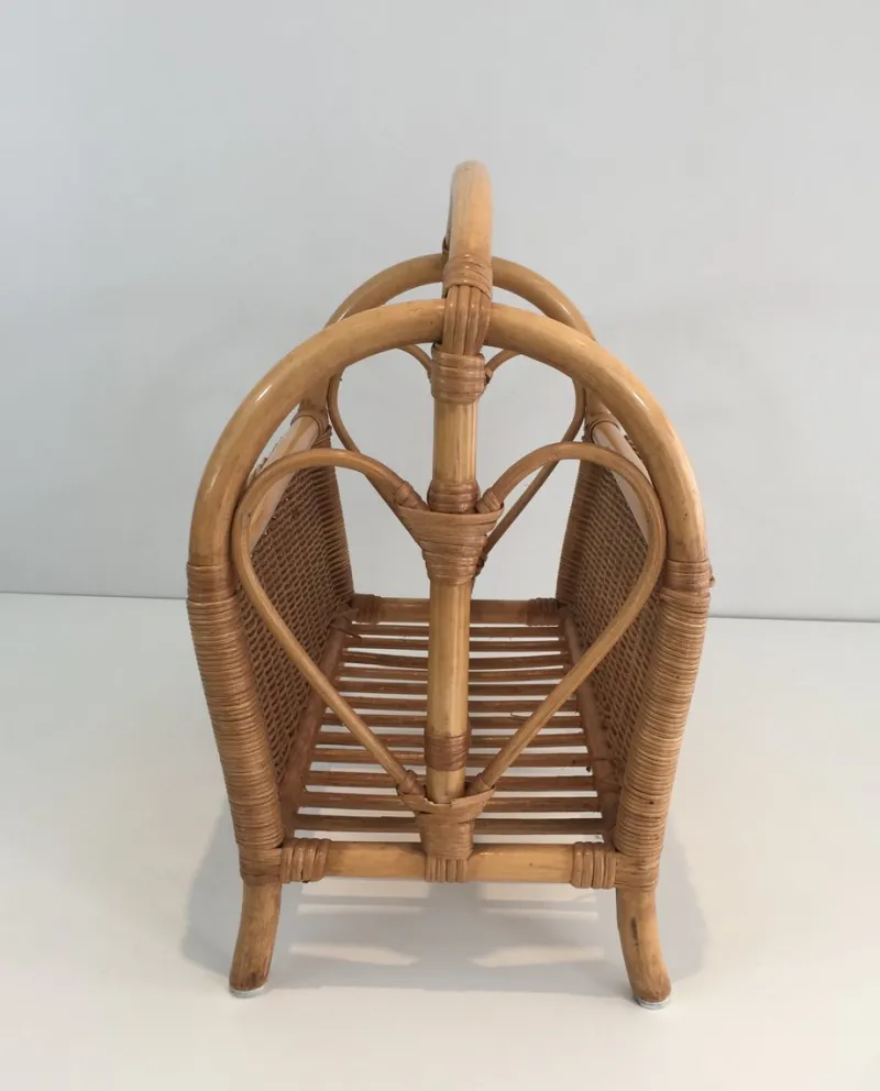 Hot Pamono French Rattan Magazine Rack, 1970s