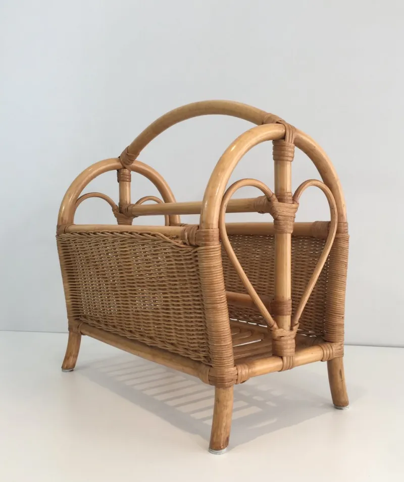 Hot Pamono French Rattan Magazine Rack, 1970s