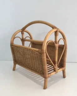 Hot Pamono French Rattan Magazine Rack, 1970s