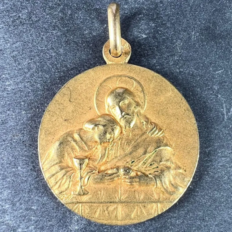 Pamono French Religious Medal Jesus Christ Holy Communion 18k Yellow Gold Charm Pendant, 1890s> Necklaces