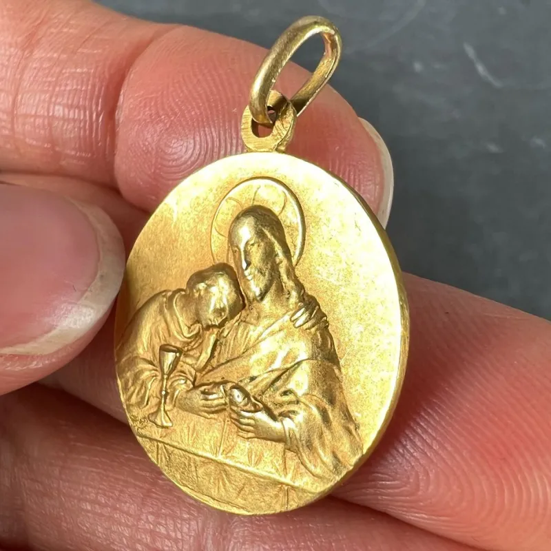 Pamono French Religious Medal Jesus Christ Holy Communion 18k Yellow Gold Charm Pendant, 1890s> Necklaces