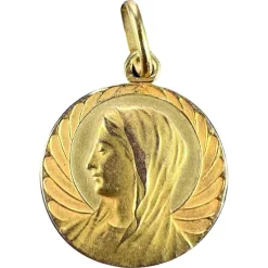 Pamono French Religious Virgin Mary 18k Yellow Gold Medal Pendant, 1890s> Necklaces