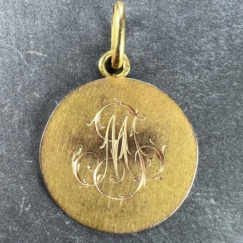 Pamono French Religious Virgin Mary 18k Yellow Gold Medal Pendant, 1890s> Necklaces