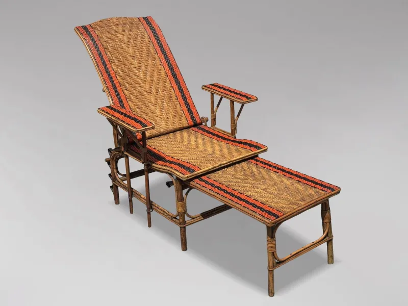 New Pamono French Riviera Chaise Lounge in Bamboo and Rattan, 1910