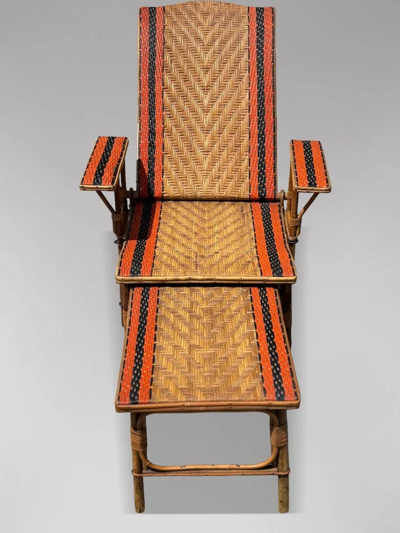New Pamono French Riviera Chaise Lounge in Bamboo and Rattan, 1910