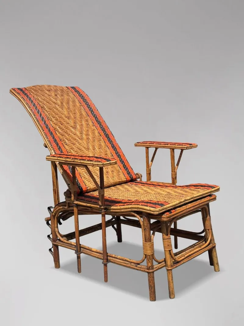 New Pamono French Riviera Chaise Lounge in Bamboo and Rattan, 1910