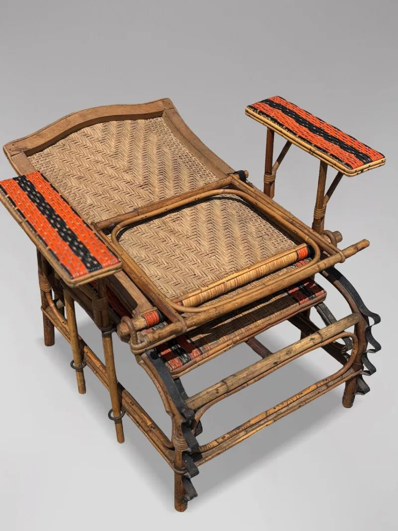 New Pamono French Riviera Chaise Lounge in Bamboo and Rattan, 1910