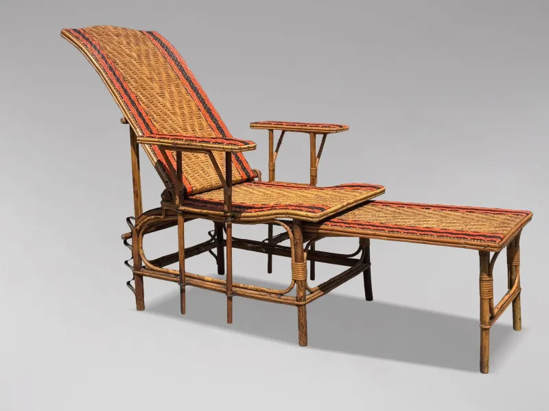 New Pamono French Riviera Chaise Lounge in Bamboo and Rattan, 1910