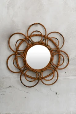 Pamono French Riviera Flower Rattan Sunburst Mirror, 1960s> Mirrors