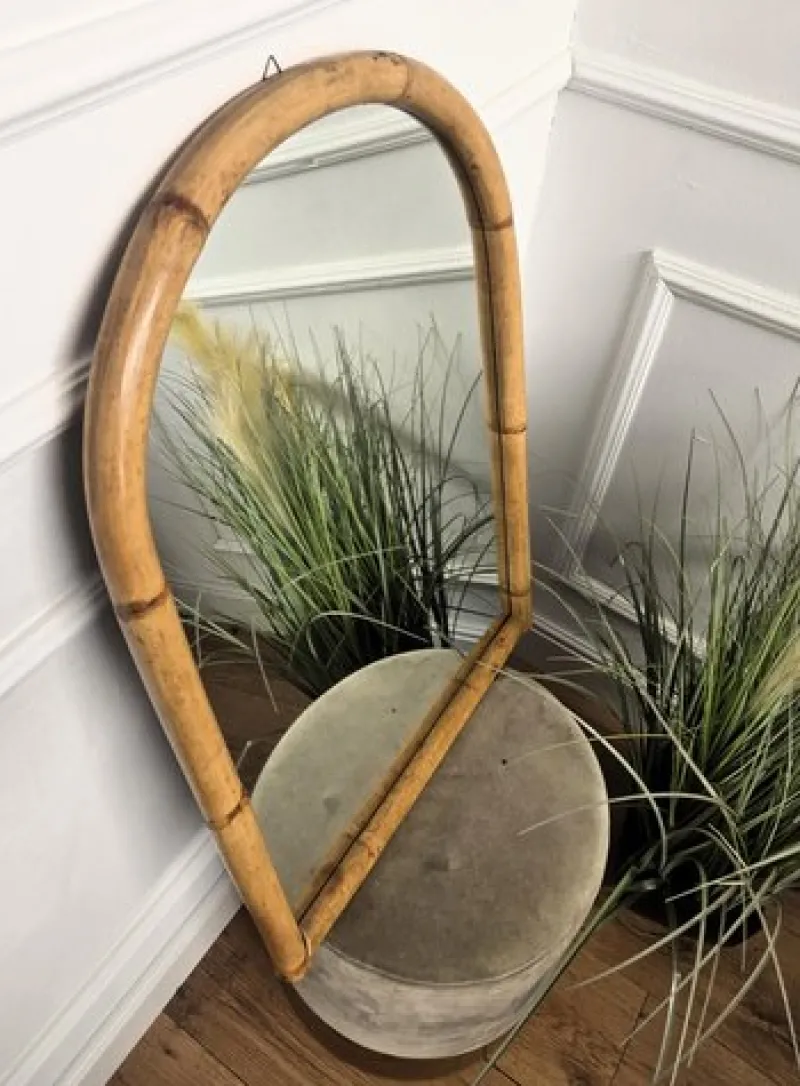 Outlet Pamono French Riviera Style Bamboo Rattan Arched Wall Mirror, Italy, 1960s