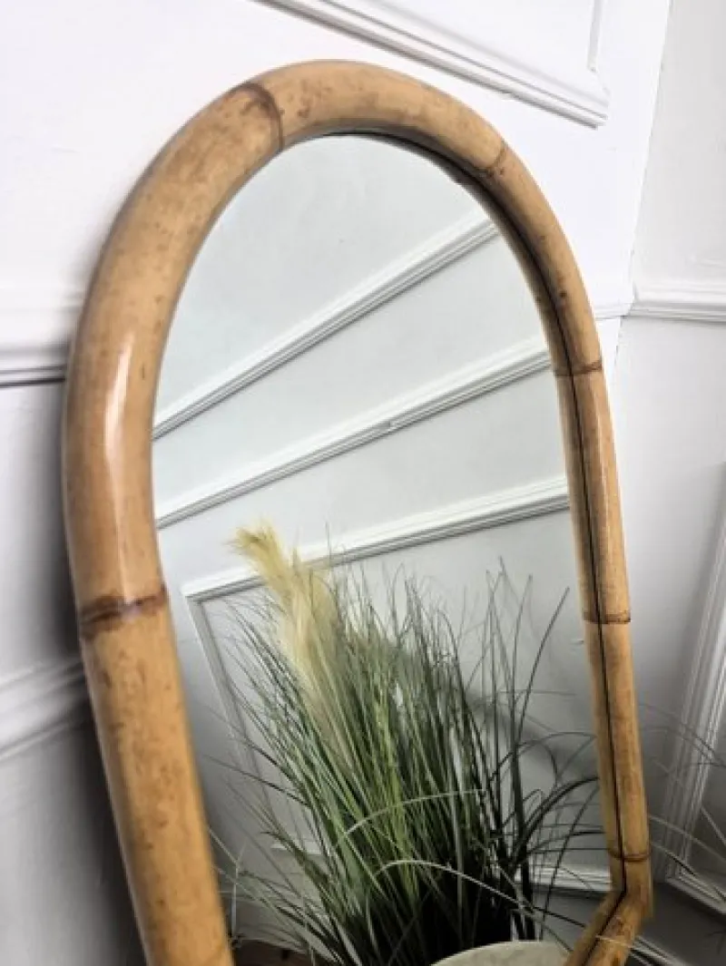 Outlet Pamono French Riviera Style Bamboo Rattan Arched Wall Mirror, Italy, 1960s