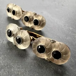 Sale Pamono French Rock Crystal Onyx and Diamond 18k Yellow Gold Platinum Cufflinks, 1920s, Set of 2