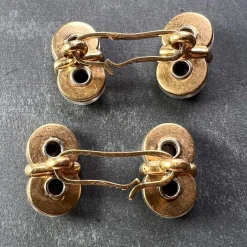 Sale Pamono French Rock Crystal Onyx and Diamond 18k Yellow Gold Platinum Cufflinks, 1920s, Set of 2