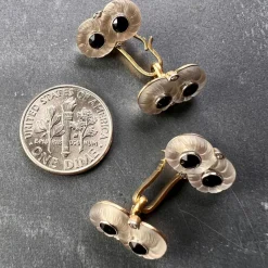 Sale Pamono French Rock Crystal Onyx and Diamond 18k Yellow Gold Platinum Cufflinks, 1920s, Set of 2