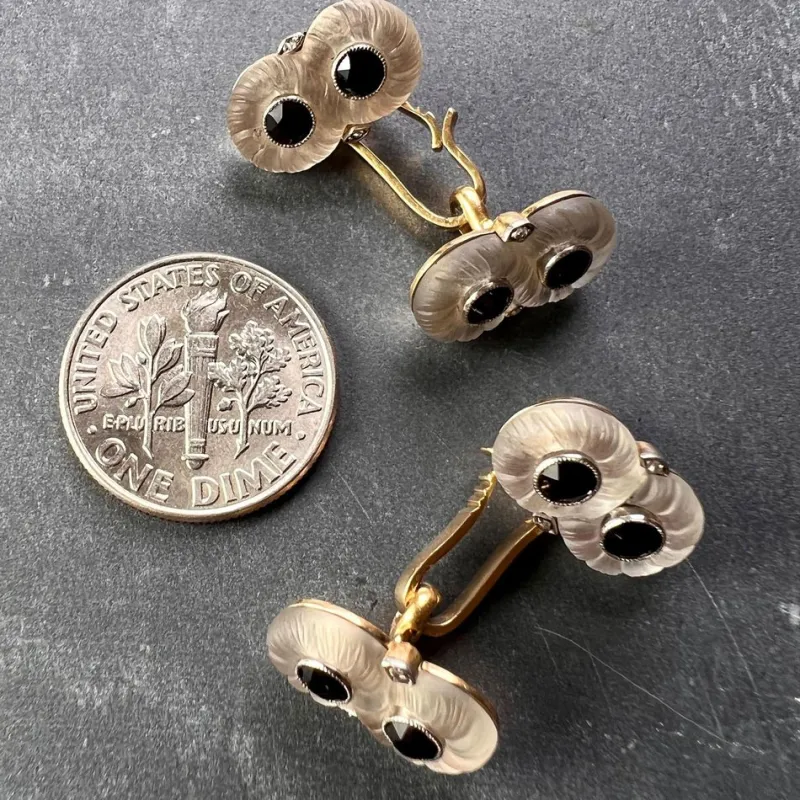 Sale Pamono French Rock Crystal Onyx and Diamond 18k Yellow Gold Platinum Cufflinks, 1920s, Set of 2