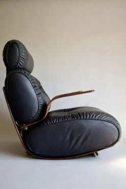 Pamono French Rocking Chair in Plywood and Leather, 1970s><noscript><img width=