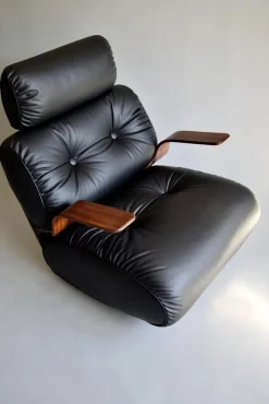Pamono French Rocking Chair in Plywood and Leather, 1970s><noscript><img width=