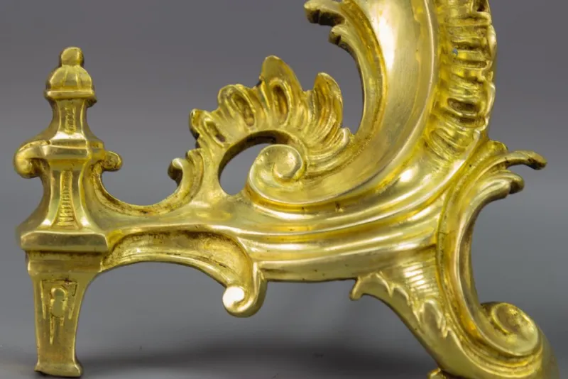 Pamono French Rococo Style Gilt Bronze and Iron Firedogs, 1890s, Set of 2> Fireplaces And Mantels