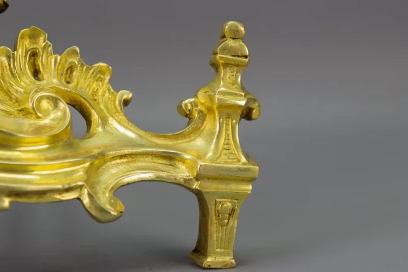 Pamono French Rococo Style Gilt Bronze and Iron Firedogs, 1890s, Set of 2> Fireplaces And Mantels