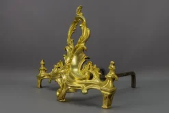 Pamono French Rococo Style Gilt Bronze and Iron Firedogs, 1890s, Set of 2><noscript><img width=