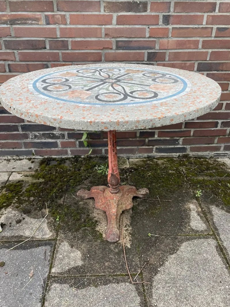 New Pamono French Round Bistro Garden Table, 1920s