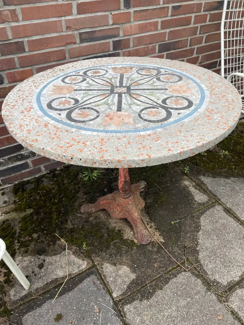 New Pamono French Round Bistro Garden Table, 1920s