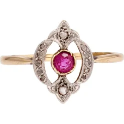 Pamono French Rubies and Diamonds Ring in 18 Karat Yellow Gold> Rings