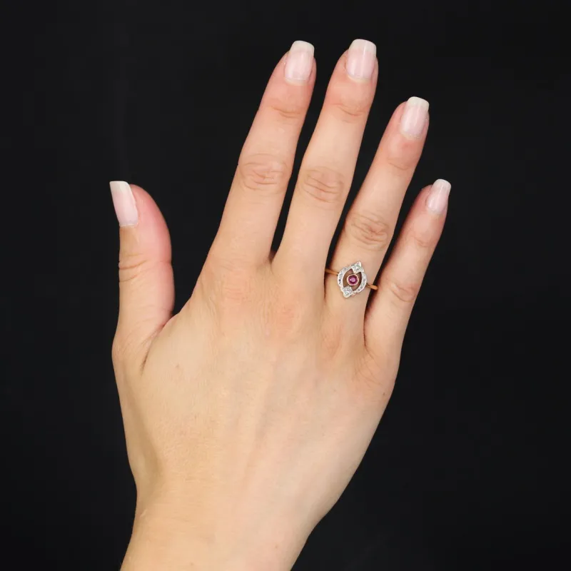 Pamono French Rubies and Diamonds Ring in 18 Karat Yellow Gold> Rings