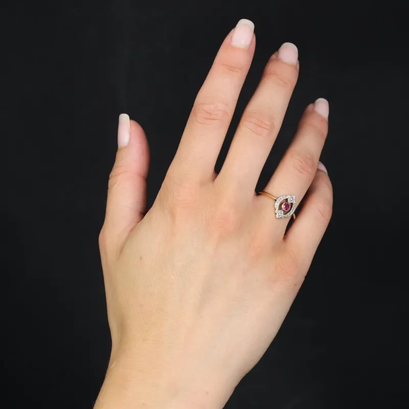 Pamono French Rubies and Diamonds Ring in 18 Karat Yellow Gold> Rings