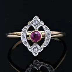 Pamono French Rubies and Diamonds Ring in 18 Karat Yellow Gold><noscript><img width=