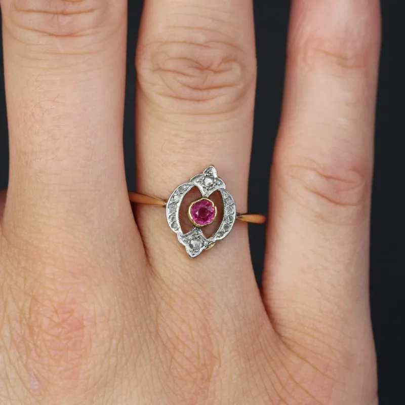 Pamono French Rubies and Diamonds Ring in 18 Karat Yellow Gold> Rings