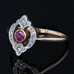 Pamono French Rubies and Diamonds Ring in 18 Karat Yellow Gold><noscript><img width=