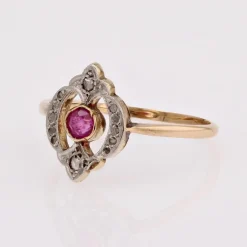 Pamono French Rubies and Diamonds Ring in 18 Karat Yellow Gold><noscript><img width=