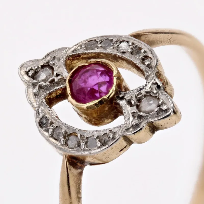 Pamono French Rubies and Diamonds Ring in 18 Karat Yellow Gold> Rings