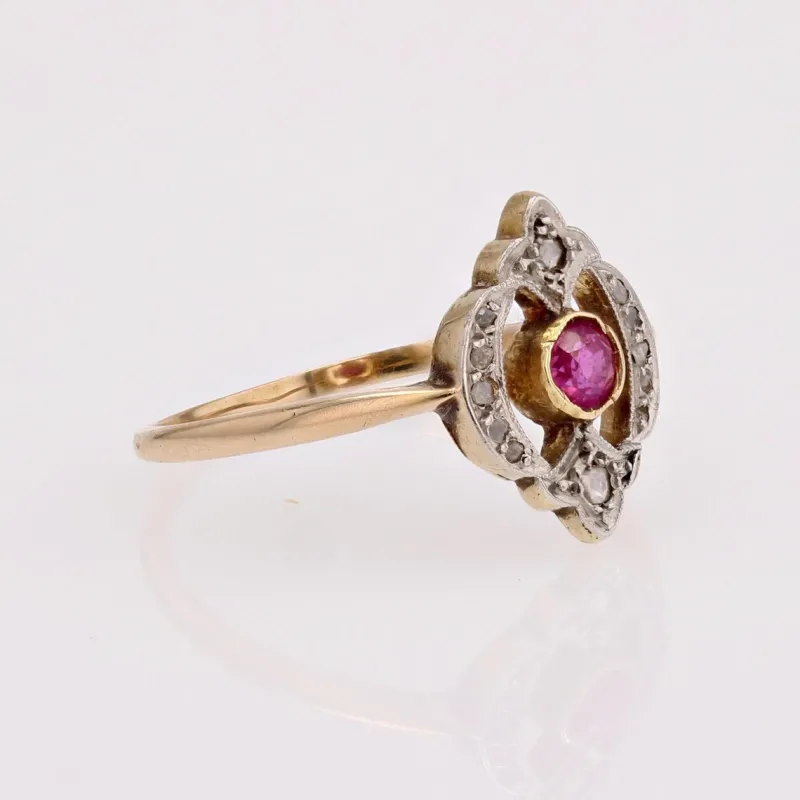 Pamono French Rubies and Diamonds Ring in 18 Karat Yellow Gold> Rings