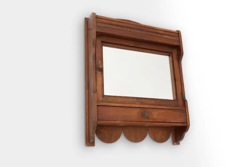 Pamono French Rustic Oak Mirrored Medicine Cabinet, 1900s> Shelves & Wall Units